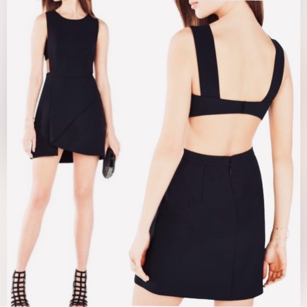 BCBG MAXAZRIA Annica Side Cut-out Open Back Black Minidress. Size 0.